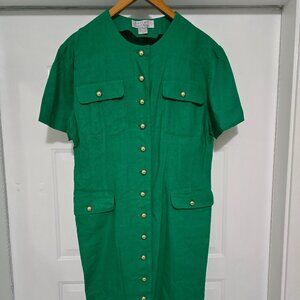 Argenti Boutique Women's Silk Dress Green Gold Button Front size 10  1990s